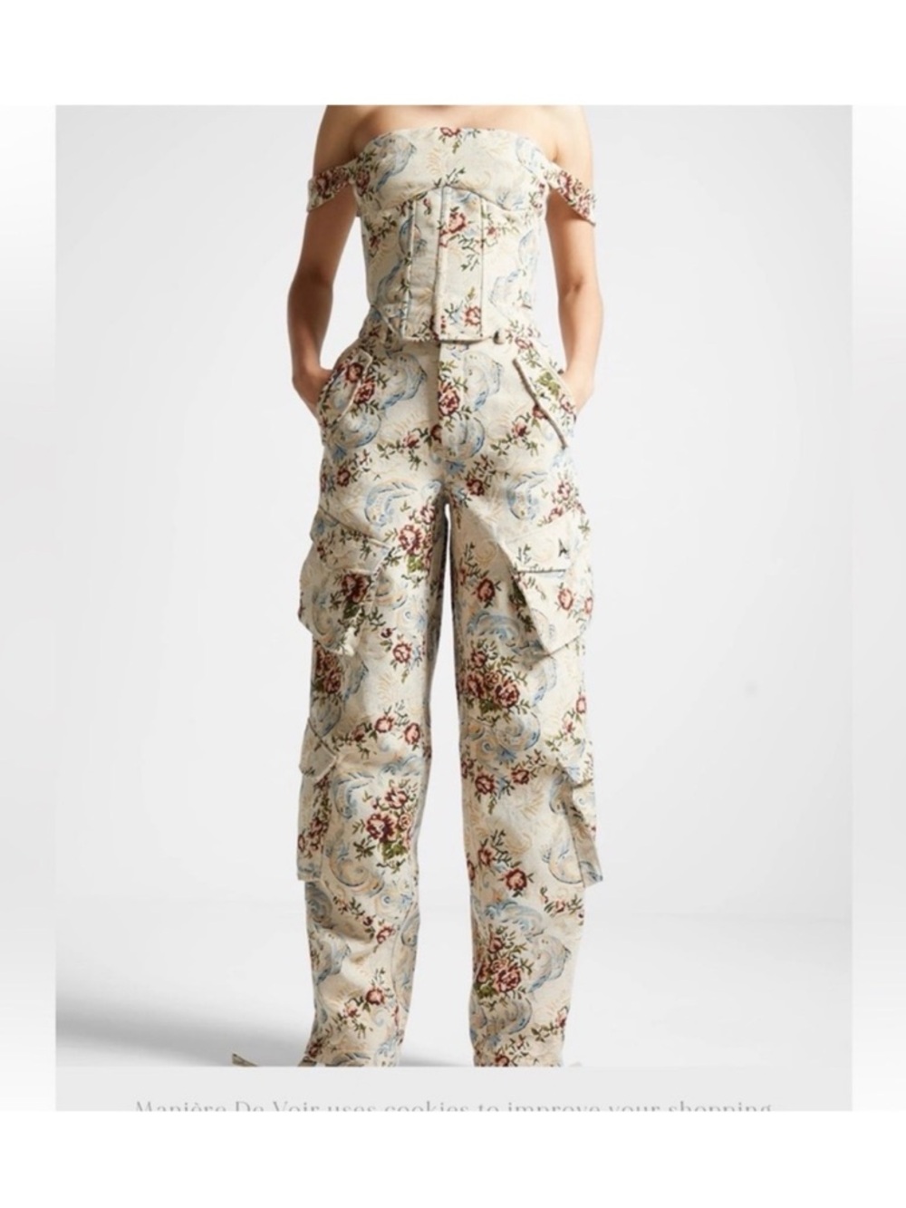 Manière de Voir Floral Cargo pants in Cream